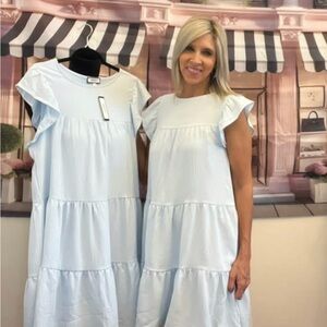 Light Blue Ruffle Sleeve Dress